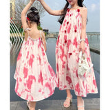 Charming Red and White Tie-Dye Maxi Dresses for Mother and Daughter - Perfect for Spring and Summer-dresslikemommy.com