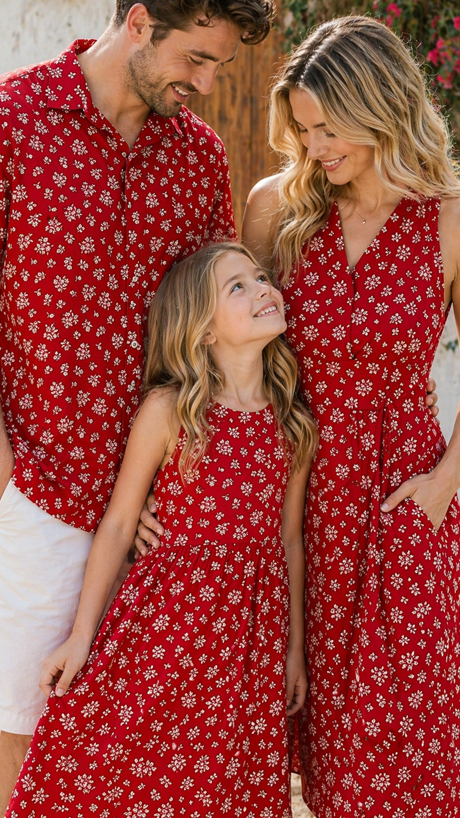 Set de potrivire pentru familie Scarlet Blossom — Rochie și cămașă