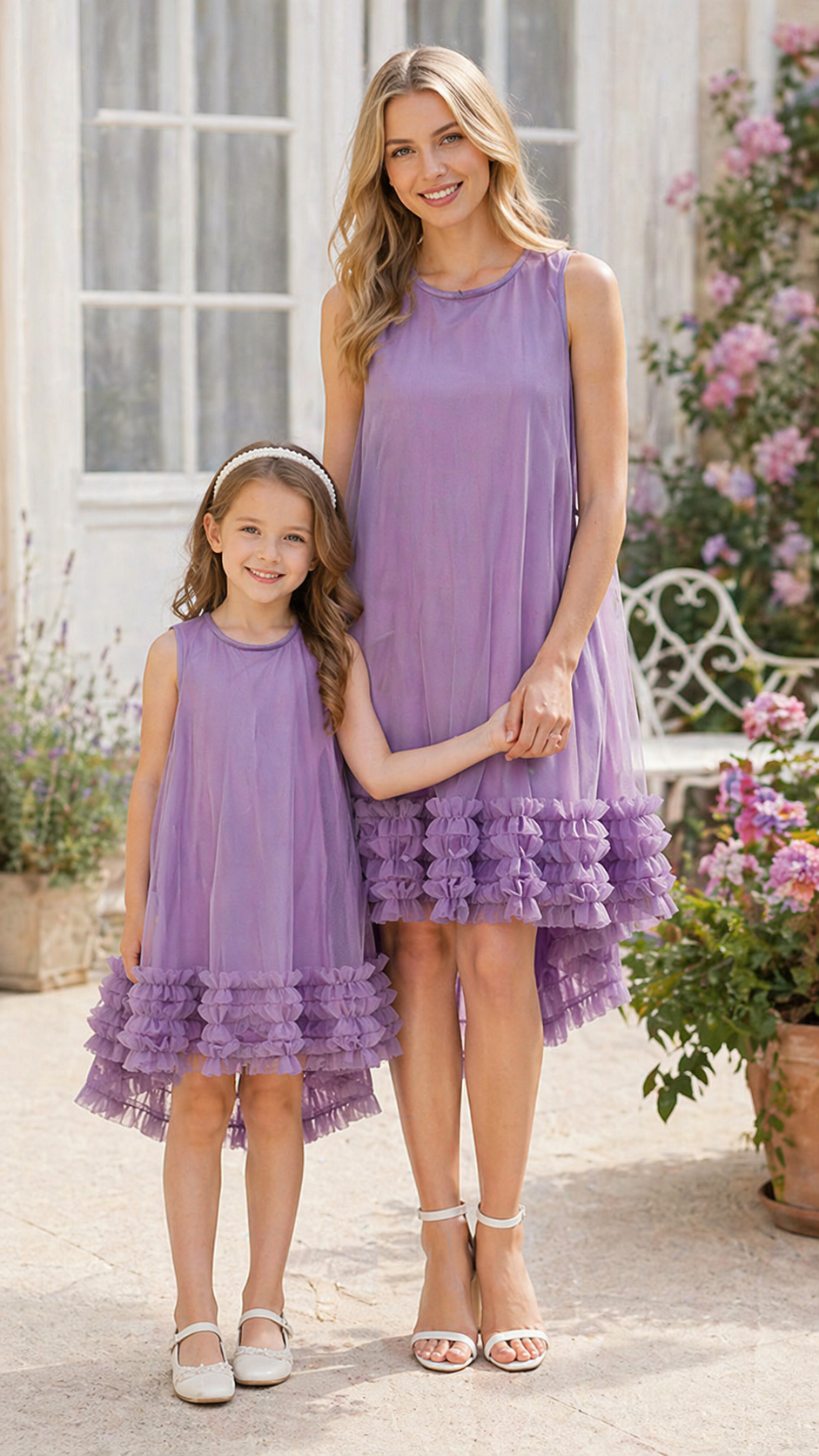 Dobladillo con volantes Mamá y yo Vestidos - Vestido veraniego de tul