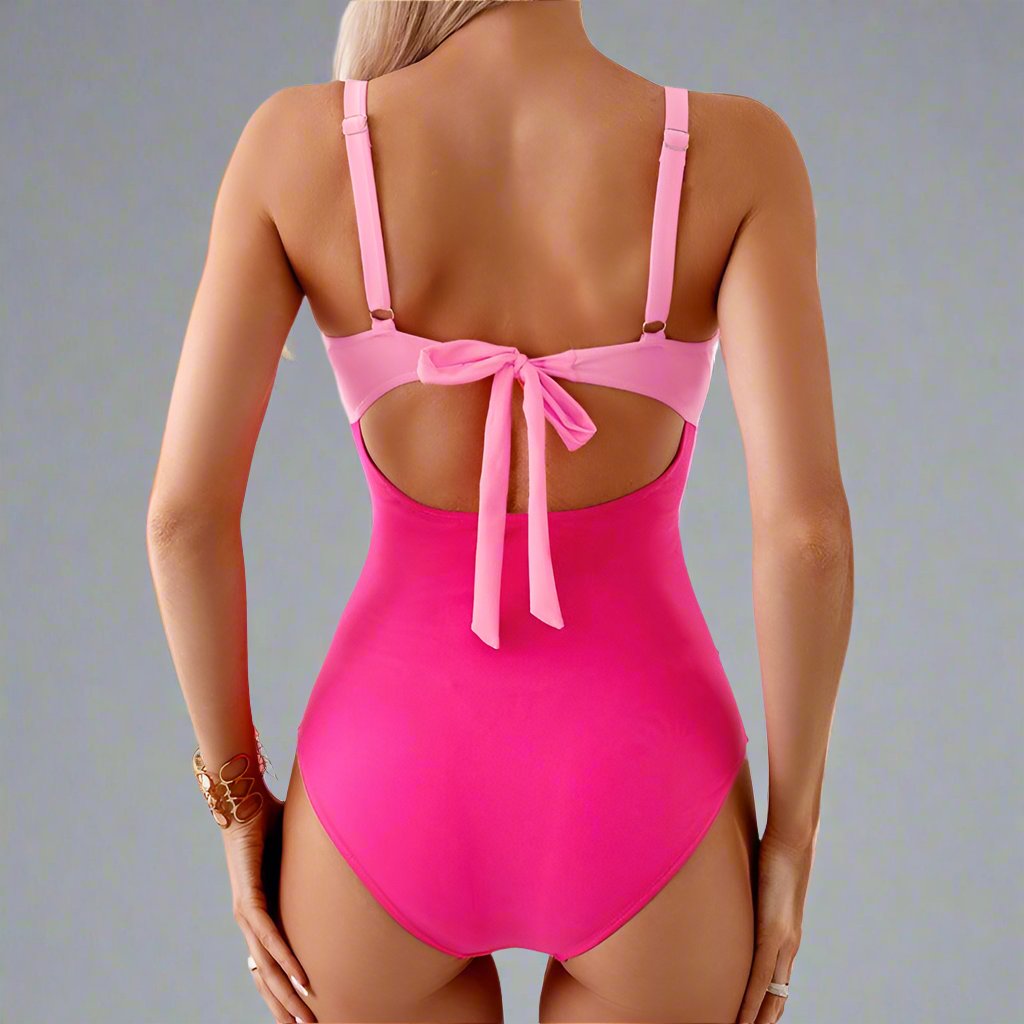 Chic Color-Block One-Piece Swimsuit for Mother & Daughter Vibrant & Sleek Beachwear-dresslikemommy.com