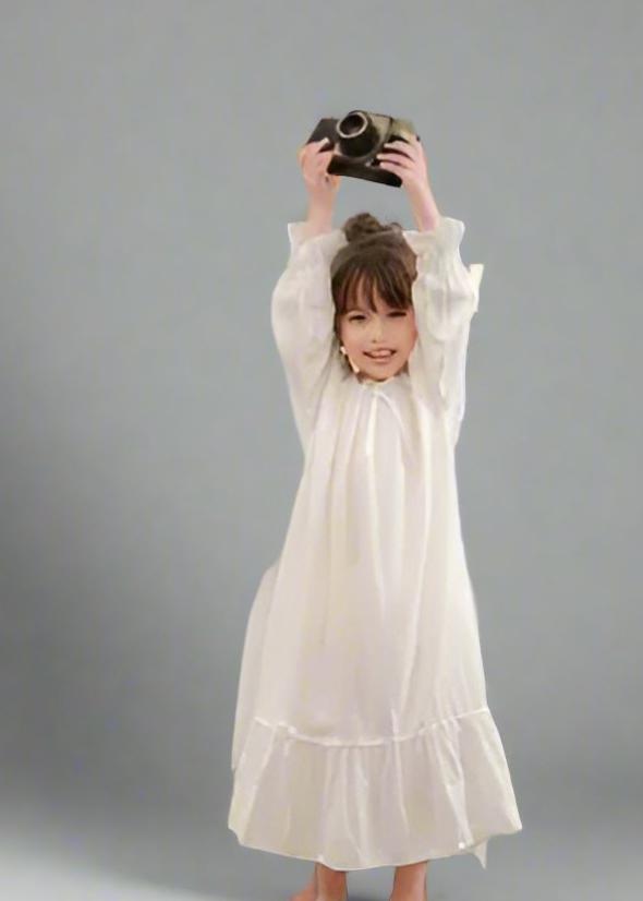 Elegant matching mother-daughter nightgown set with ruffled hem and cuffs