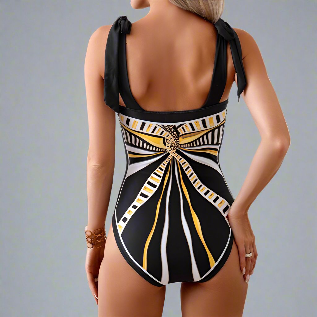 Elegant Mother Daughter Matching One-Piece Swimsuit with Patterned Mesh Skirt Family Beachwear Set-dresslikemommy.com