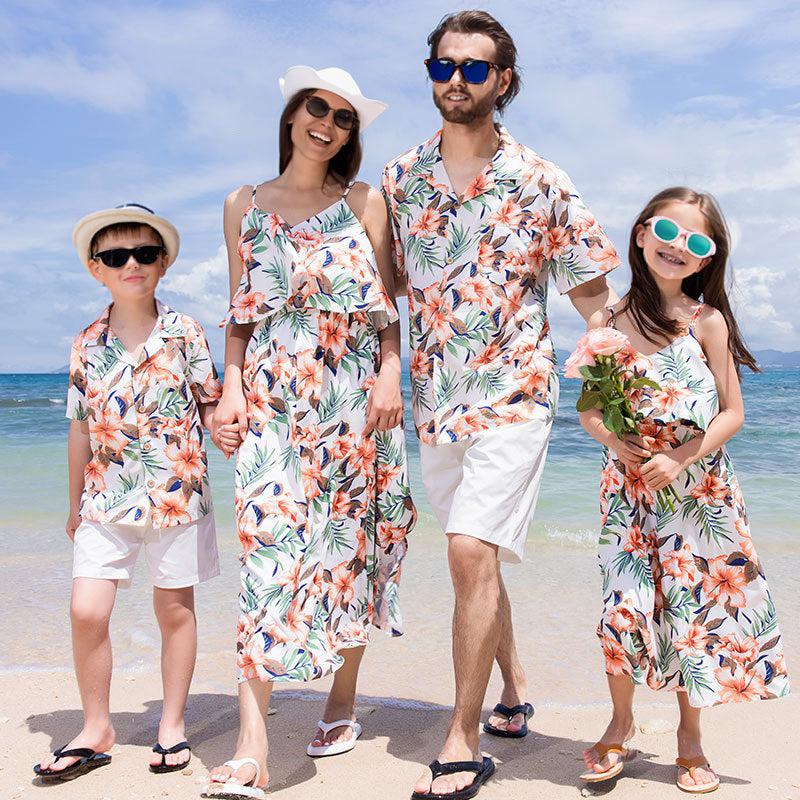 matching aloha shirts and dresses Hawaiian Dress Shirt Couple Bundle flared skirt to deliver a casual Hawaiian Theme Matching Hawaiian Shirts