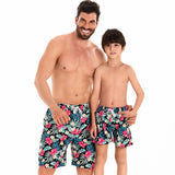Father and Son Matching Swim Trunks - Tropical Floral Print Family Swimwear-dresslikemommy.com