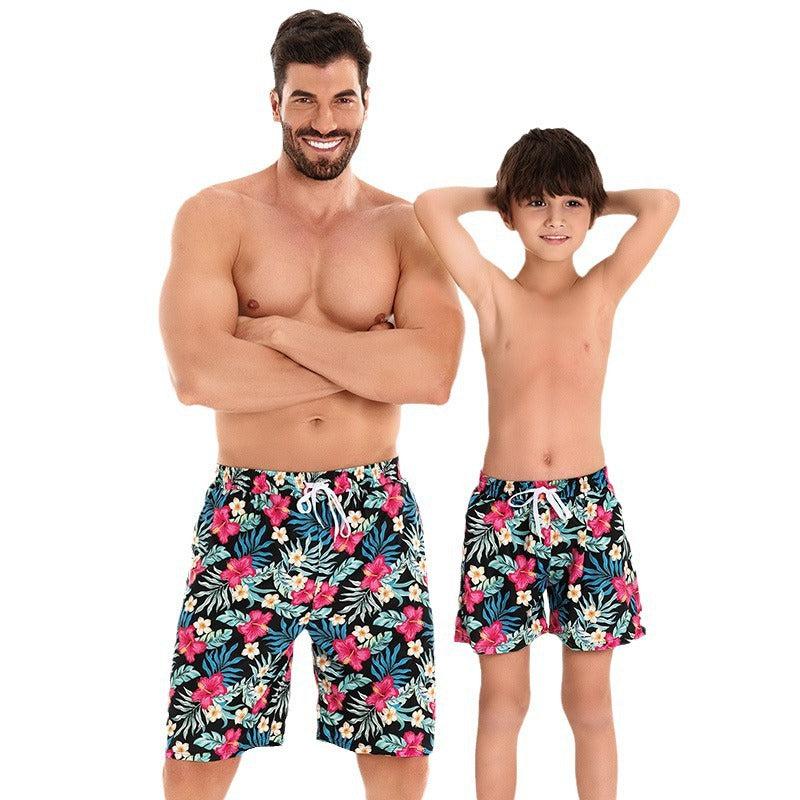 Father and Son Matching Swim Trunks - Tropical Floral Print Family Swimwear-dresslikemommy.com