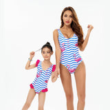 Nautical Charm Flamingo Print One-Piece Swimsuits for Mother & Daughter-dresslikemommy.com