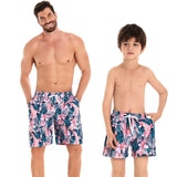Tropical Flair Father and Son Matching Swim Trunks Flamingo and Foliage Print-dresslikemommy.com