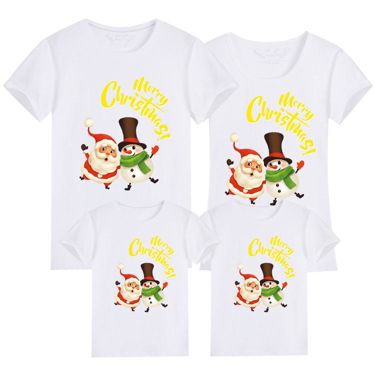 Coordinated white family Christmas t-shirts with festive Merry Christmas design