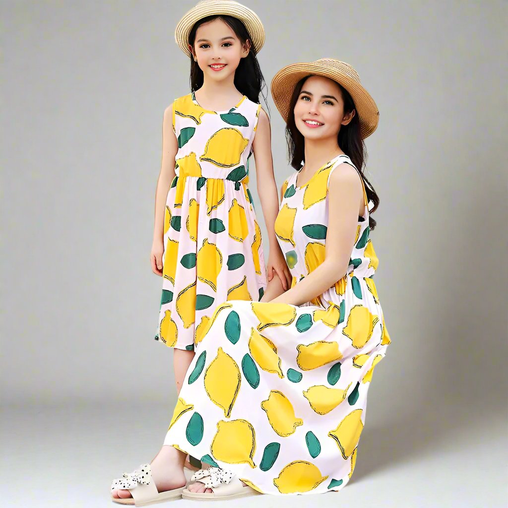 Mother-Daughter Matching Summer Dresses Vibrant Printed Sleeveless Max