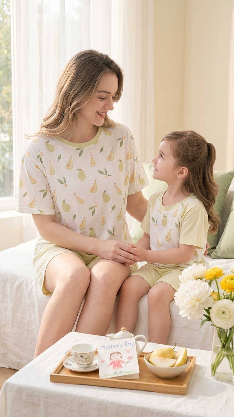 Little Pear Mommy and Me Pajamas — Short-Sleeve Set in White photo 5