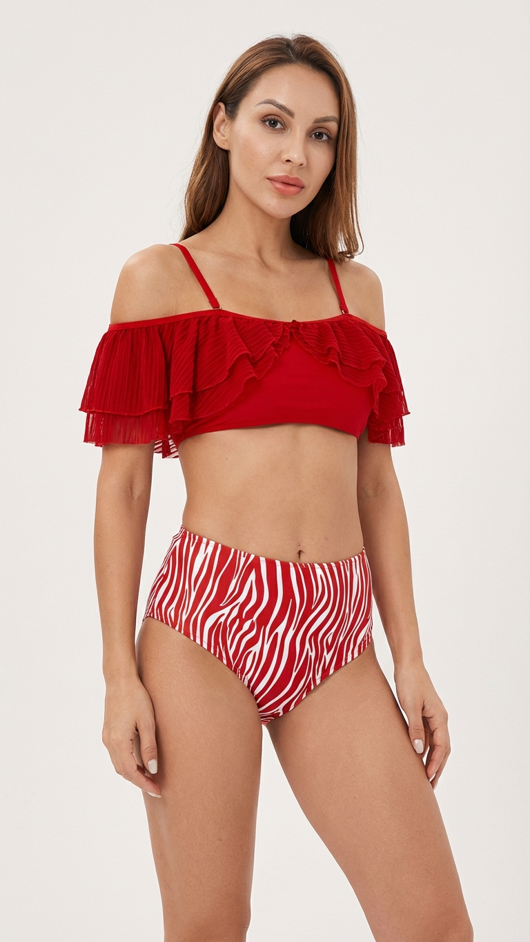 Detail image of mommy and me swimsuits with one shoulder