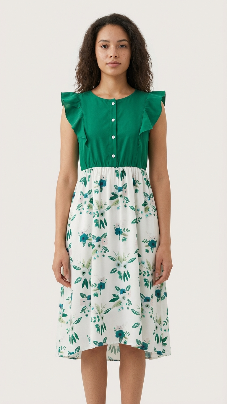 Extra image of family matching matching sets with green floral print