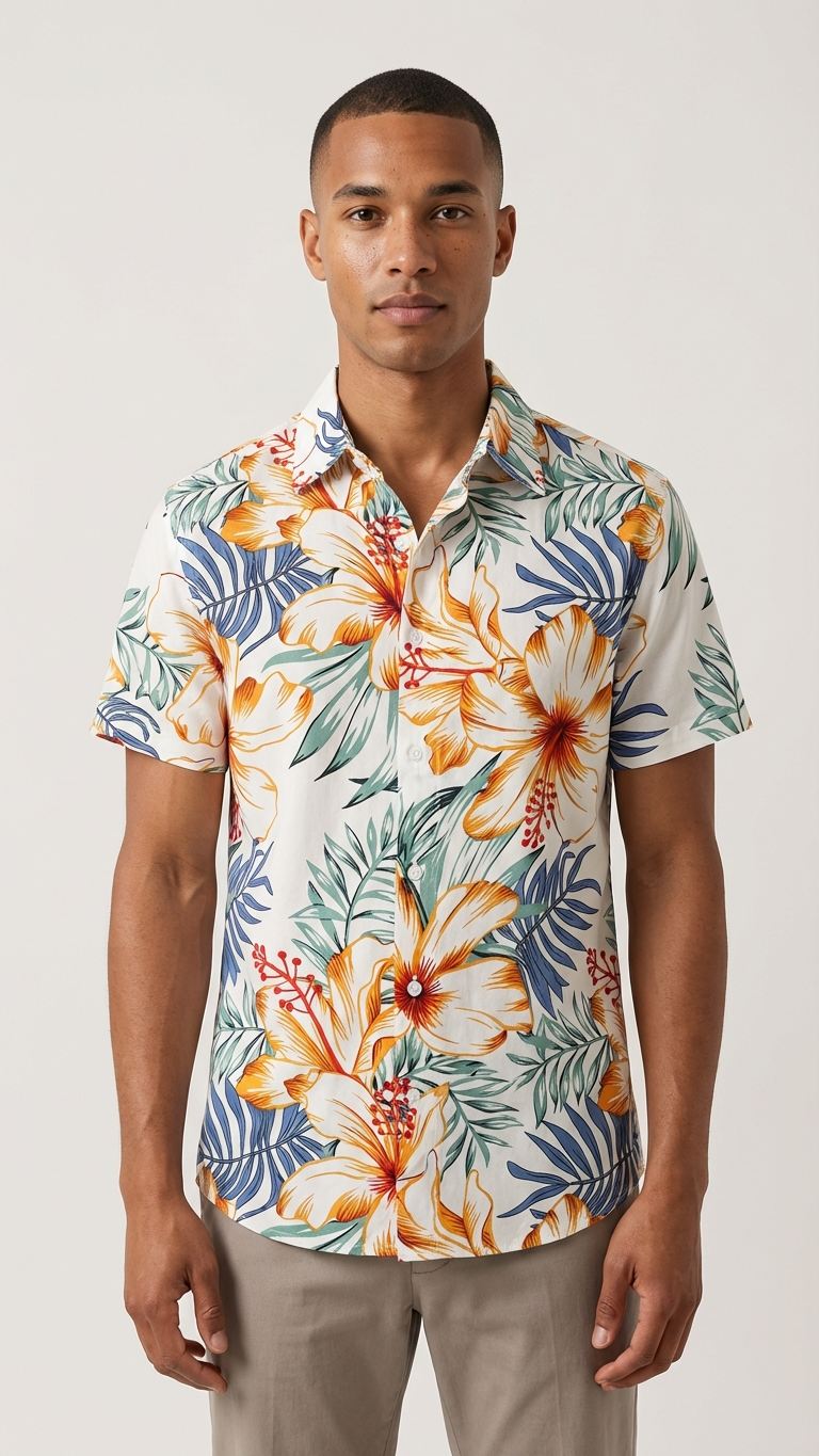 Detail image of family matching t-shirts with white floral print