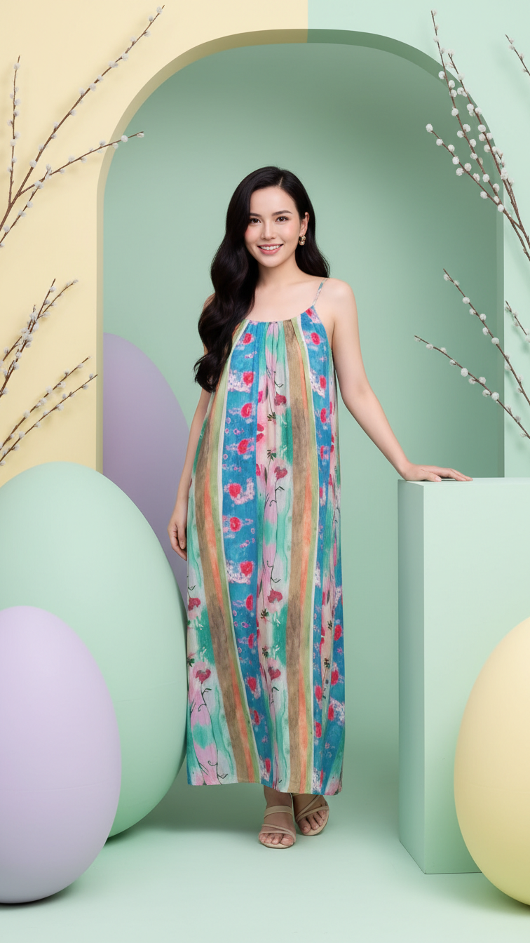 Detail image of mommy and me maxi dresses with watercolor