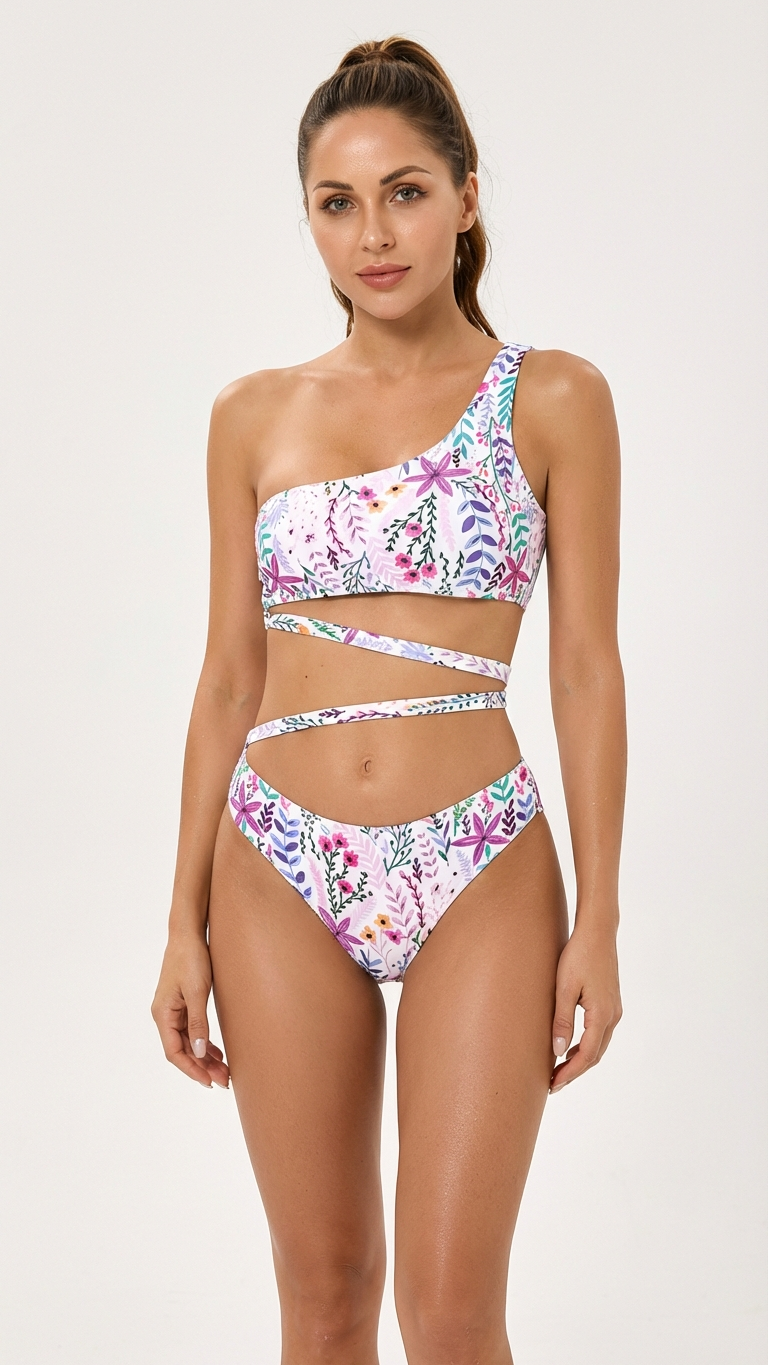 Detail image of mommy and me swimsuits with one shoulder