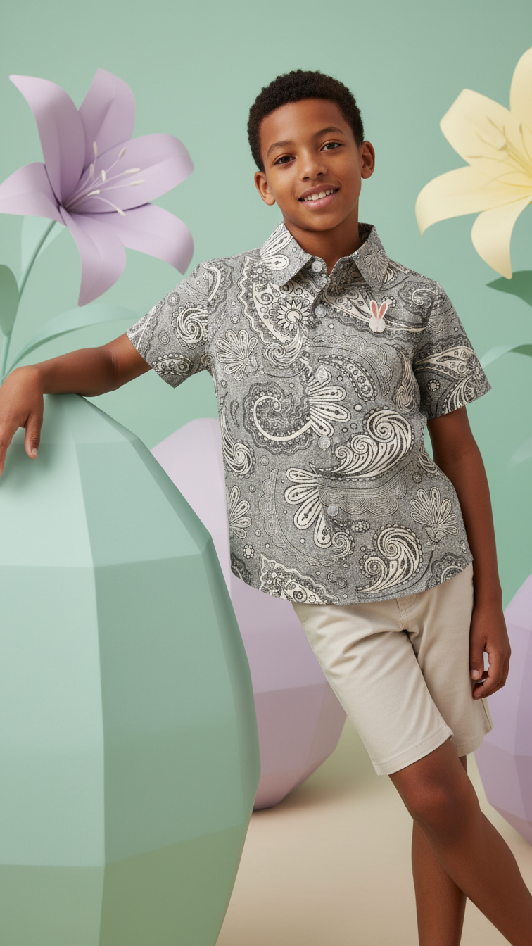 Detail image of family matching t-shirts with gray