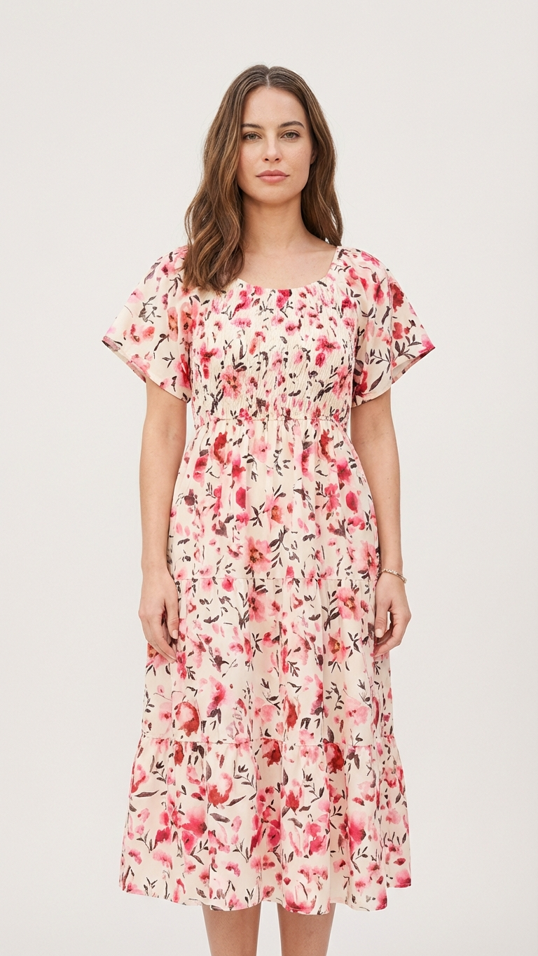 Detail image of mommy and me midi dresses with floral print