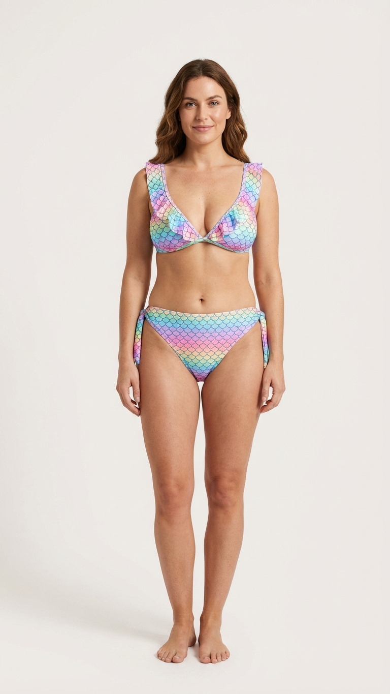 Detail image of mommy and me bikini sets with mermaid scale