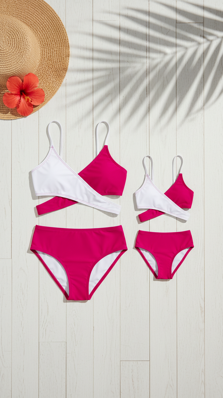 Detail image of family matching bikini sets with floral print