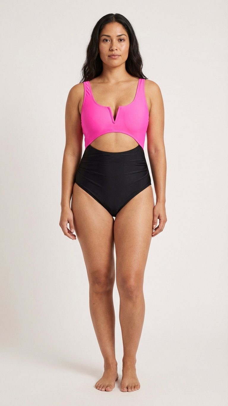Extra image of mommy and me one-piece swimsuits with color block