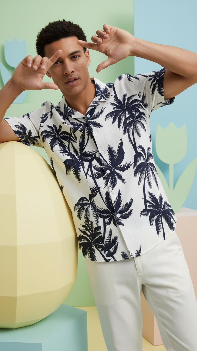 Detail image of family matching t-shirts with tropical print