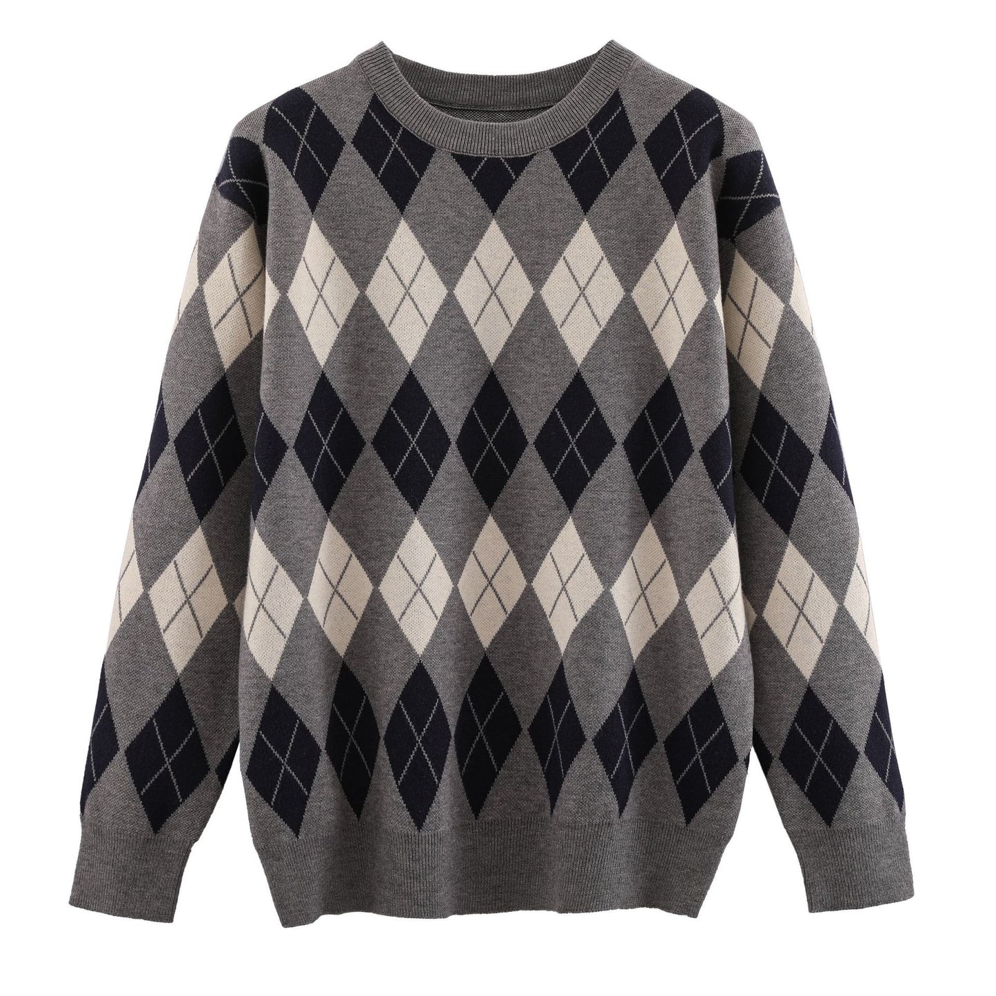 Parents and kids dressed in stylish argyle-patterned sweaters, coordinated for a chic family outfit look