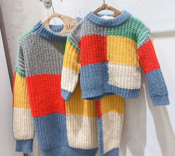 Matching Colorful Lattice Knit Pullover Sweater - dresslikemommy.com