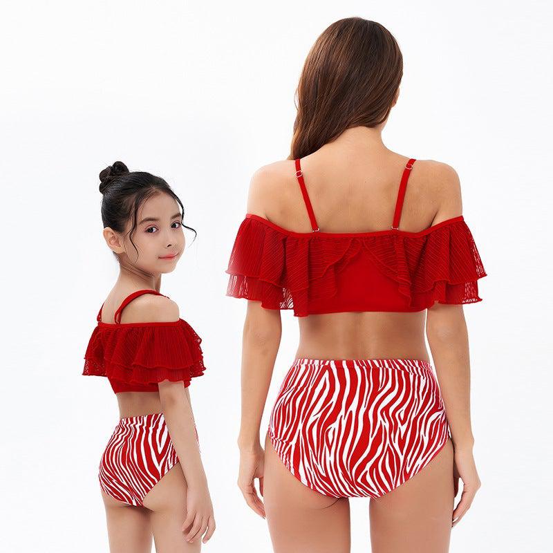 Extra image of mommy and me swimsuits with christmas print