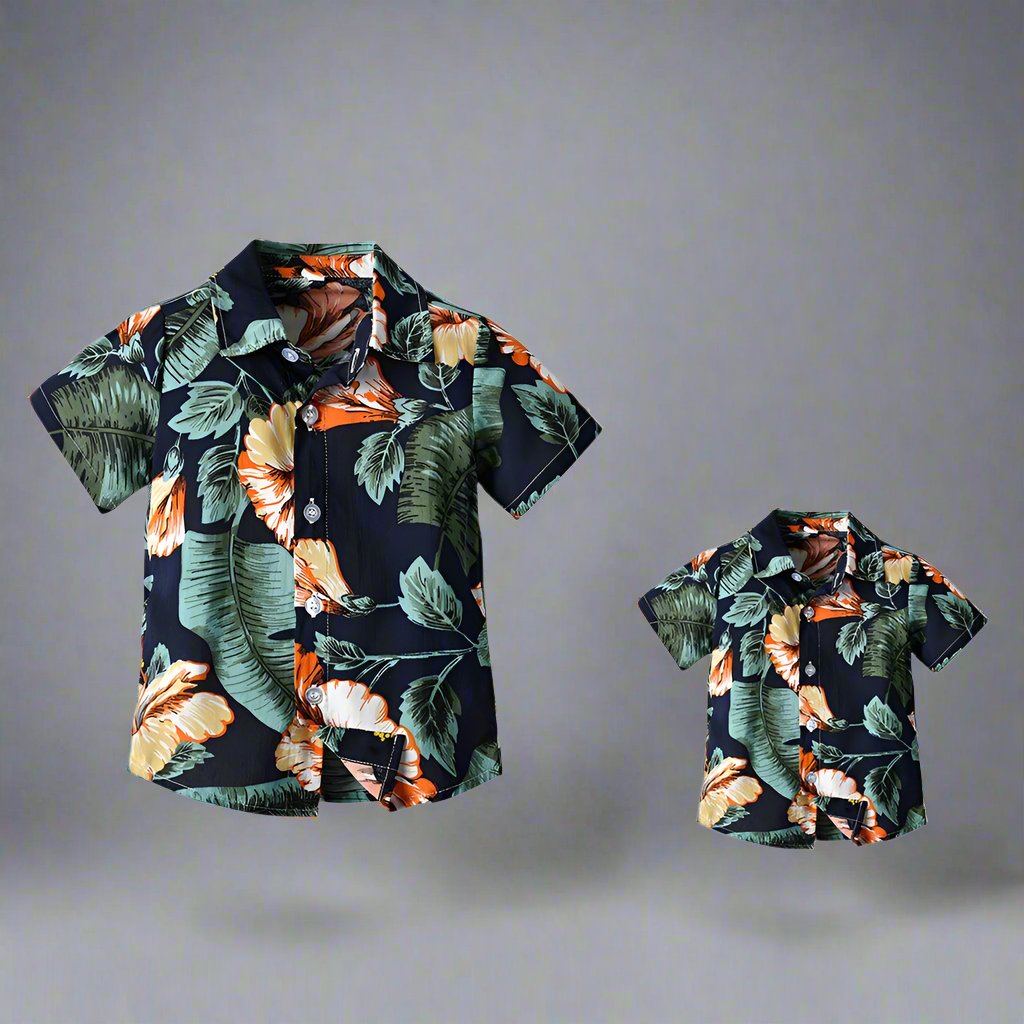 Dad and Son Matching Hawaiian Floral Shirts: Perfect for Father-Son Bonding-Family Matching-dresslikemommy.com