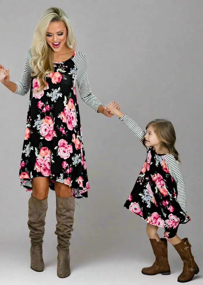 Mom Girl Flower Prints Stripes - dresslikemommy.com