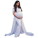 Maternity Long Dress with Chiffon Cloak Short Sleeve Sweet Heart - dresslikemommy.com