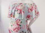Maternity Ruffles Floral Print Maxi Dress Stretchy - dresslikemommy.com