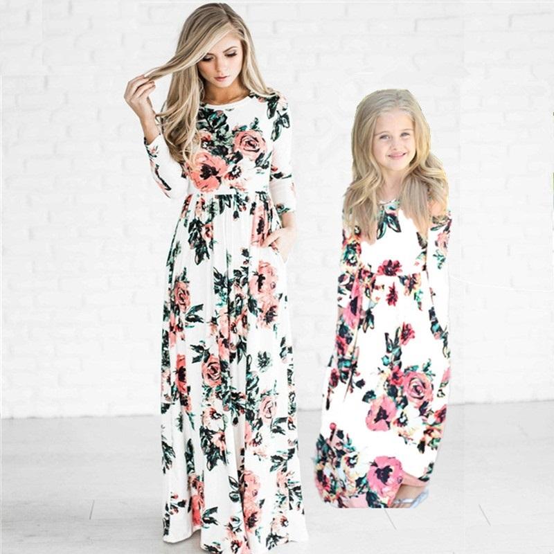 knee length dresses for ladies Mother Daughter Dresses Evening Mommy And Me Clothes Chiffon Family Lo –  Maarcuus