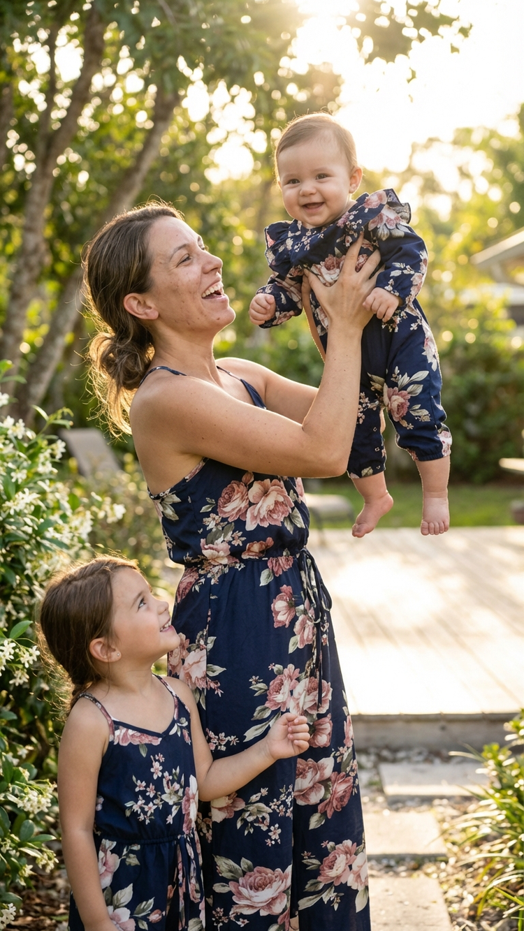 New mommy and me matching outfits featuring floral jumpsuits