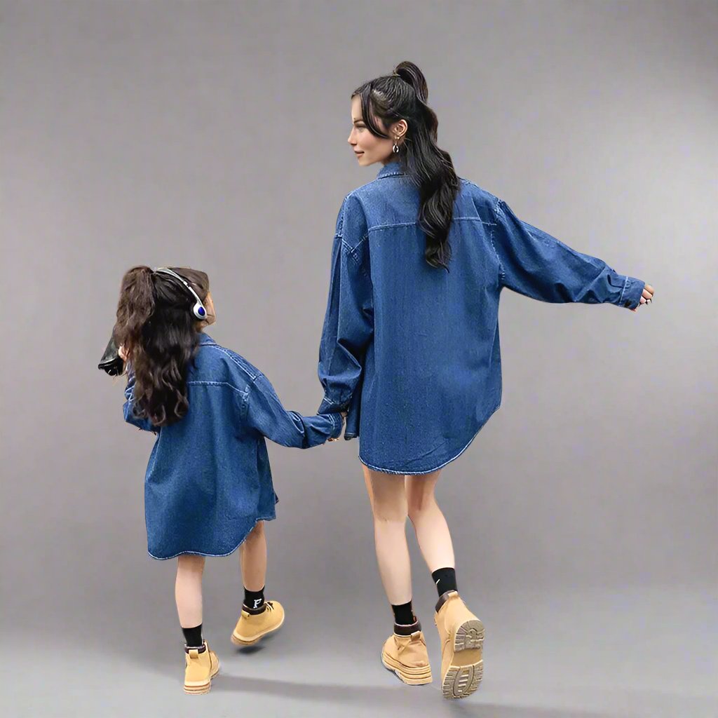 Trendy Family Denim Shirts for Father, Mother, and Daughter