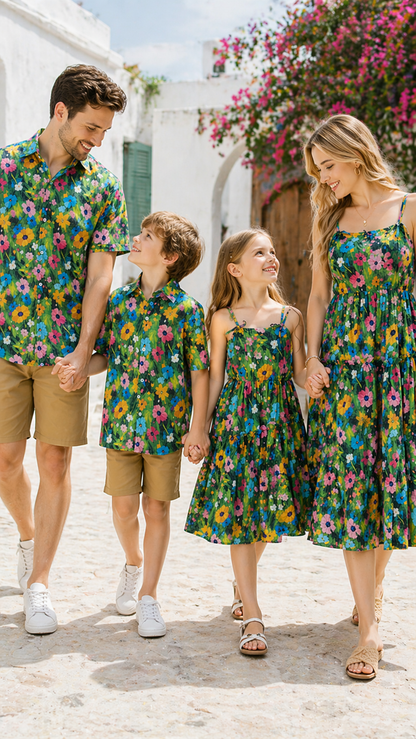 Set de asortare a familiei Tropical Meadow — Rochie și cămașă