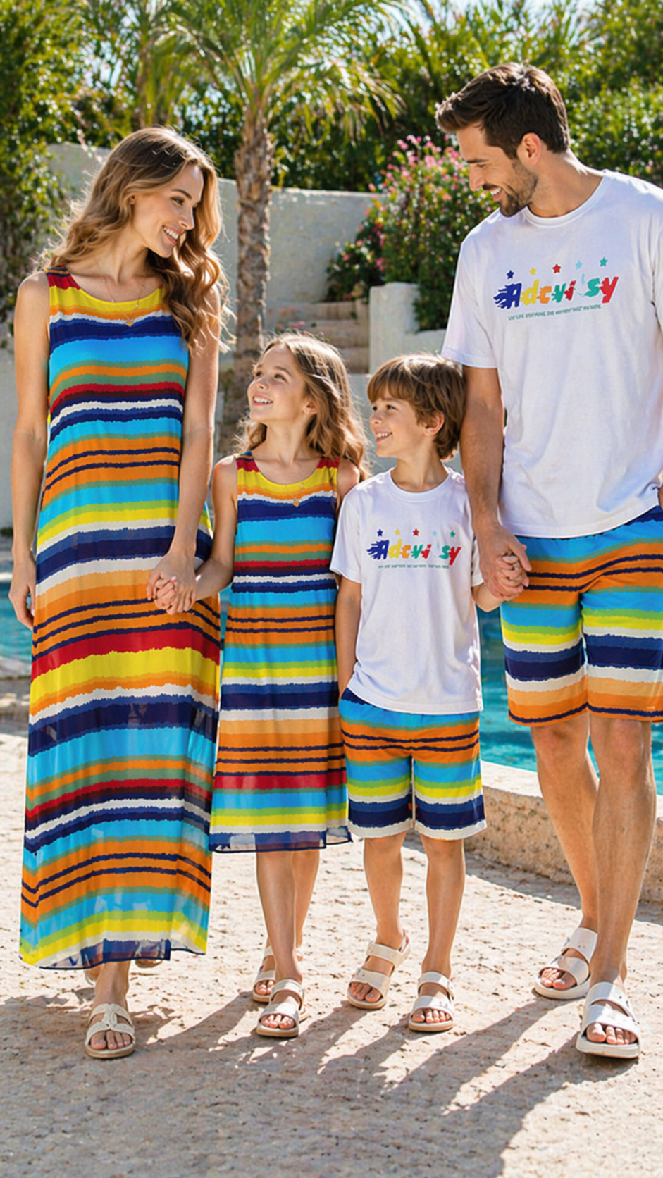 Passendes Familienset mit Regenbogenstreifen – Kleid und Hemd