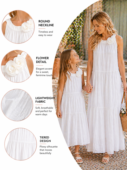 Φορέματα White Rosette Mommy and Me — Αμάνικο φόρεμα σε επίπεδα