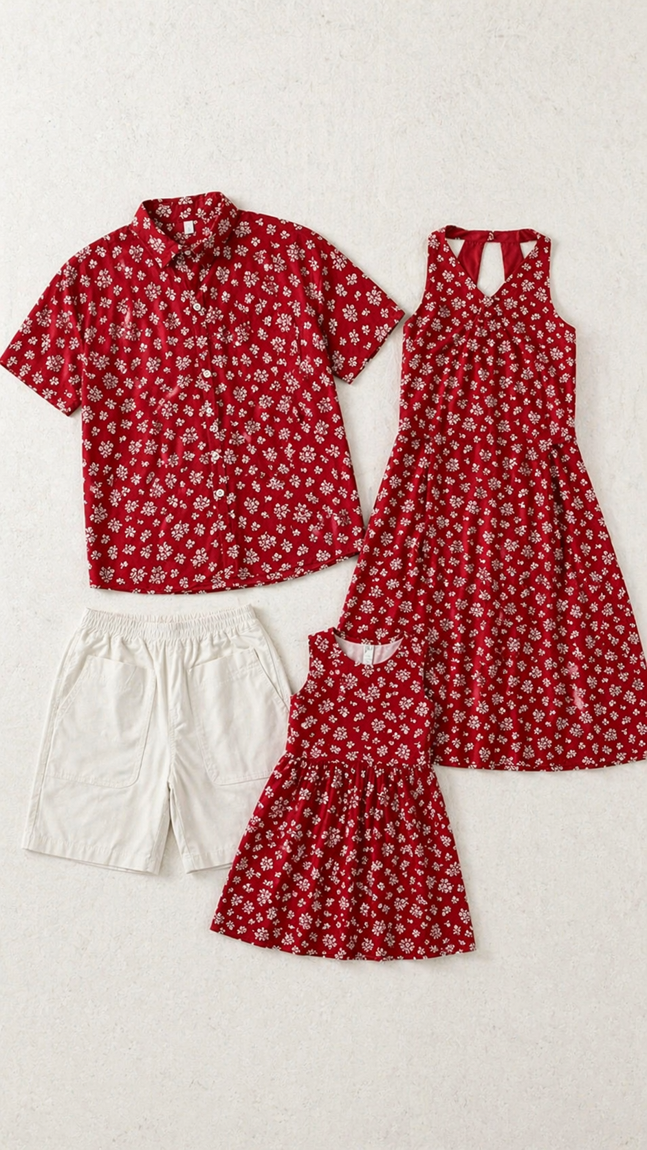 Set de potrivire pentru familie Scarlet Blossom — Rochie și cămașă