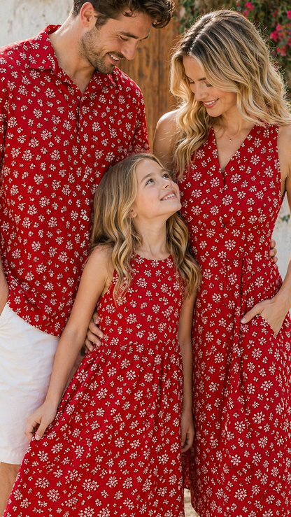 Set de potrivire pentru familie Scarlet Blossom — Rochie și cămașă