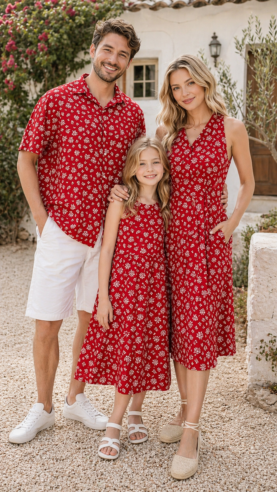 Set de potrivire pentru familie Scarlet Blossom — Rochie și cămașă