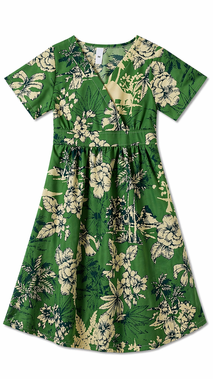 Bijpassende set voor de familie Green Palm Safari - Jurk en korte broek