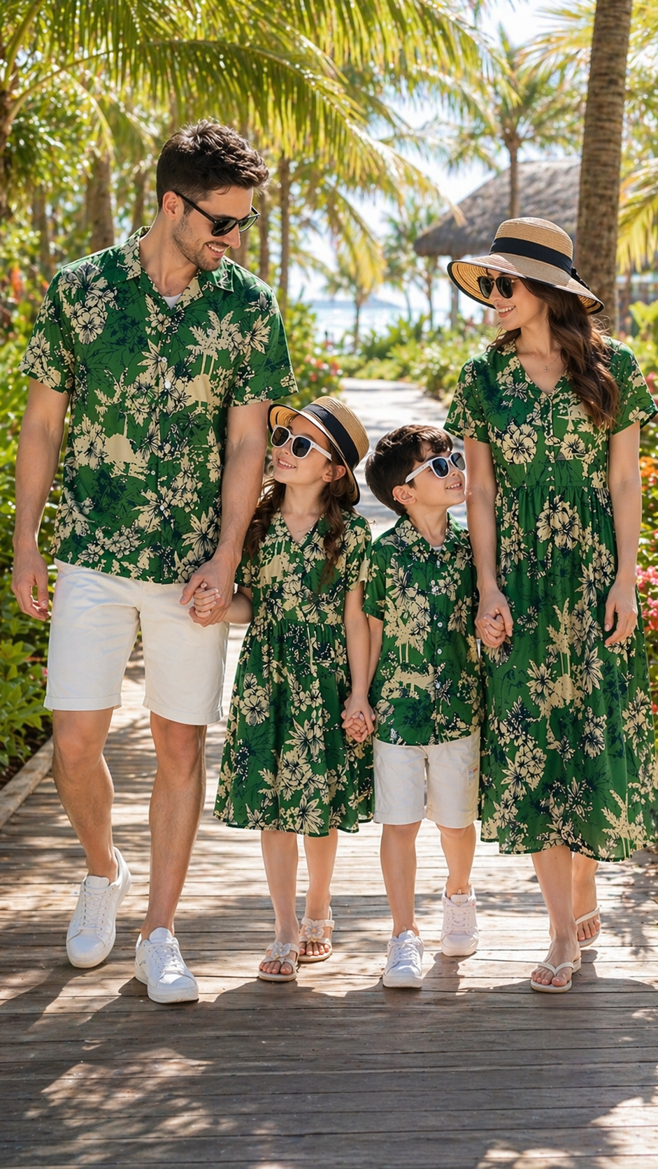 Bijpassende set voor de familie Green Palm Safari - Jurk en korte broek