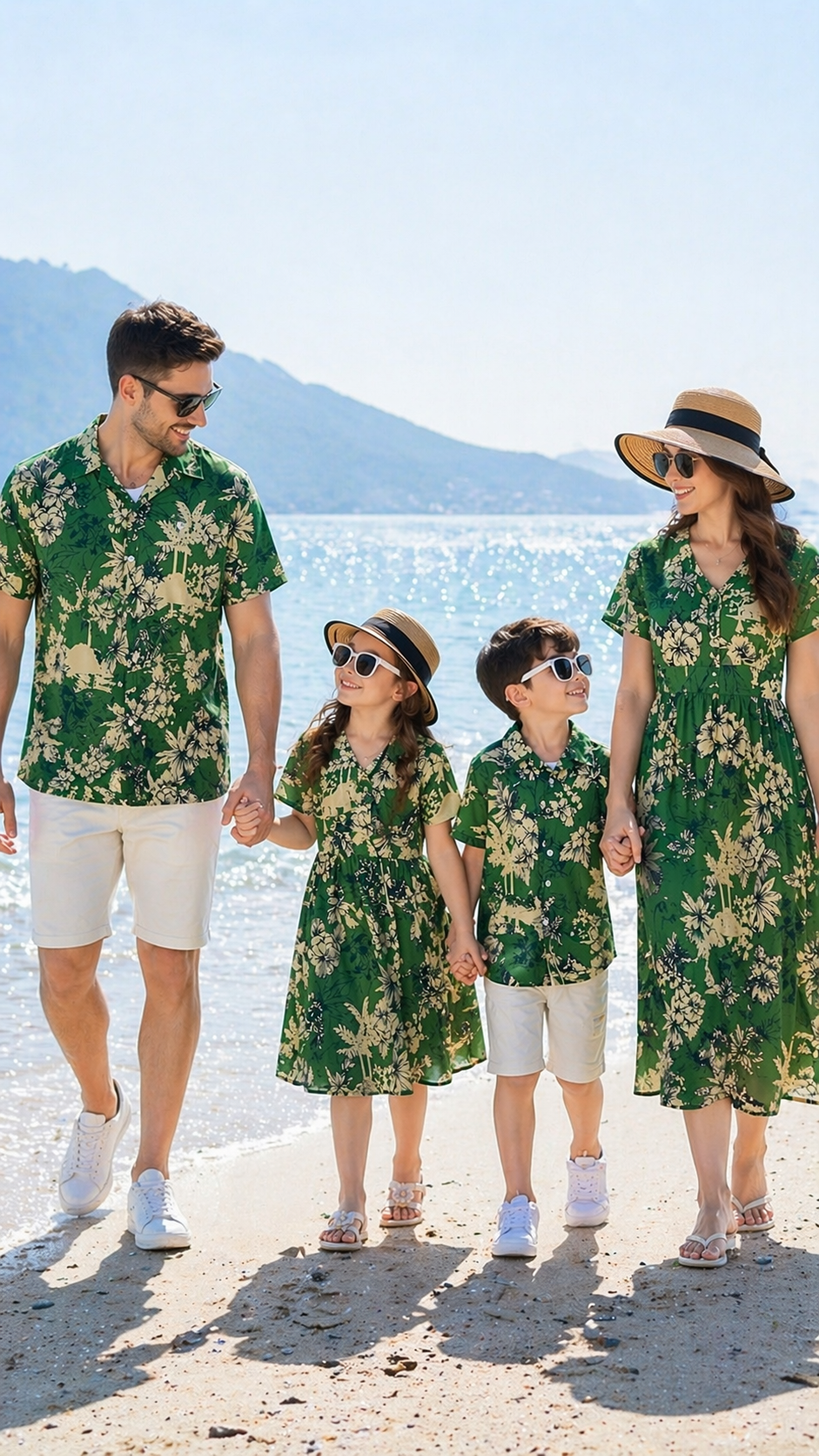 Bijpassende set voor de familie Green Palm Safari - Jurk en korte broek