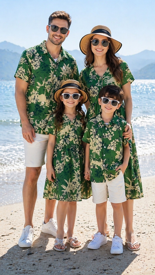 Green Palm Safari Family Matching Set - šaty a šortky