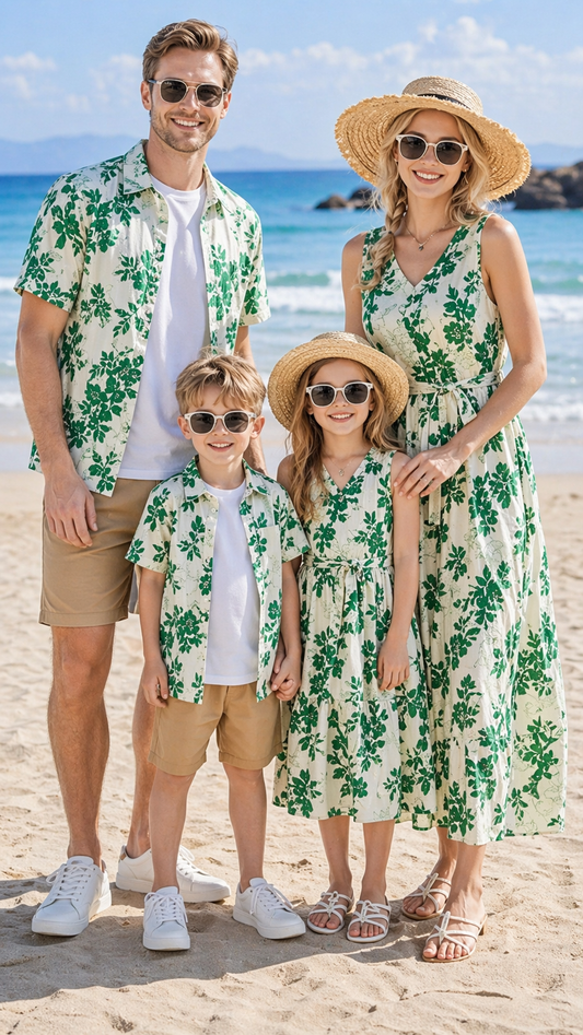 Sada Emerald Leaf Family Matching Set – šaty a košile