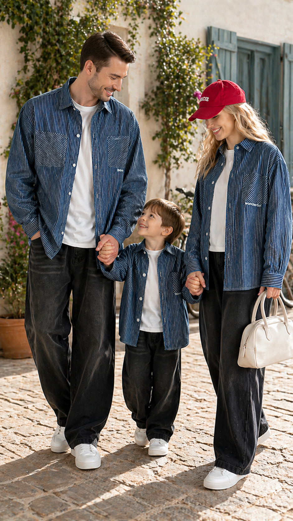 Blue Stripe Perheen yhteensopivia toppeja - Button-Up-paita