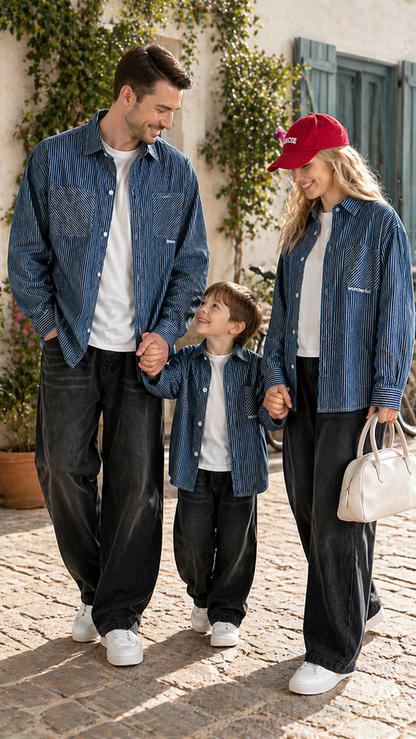 Blue Stripe Perheen yhteensopivia toppeja - Button-Up-paita