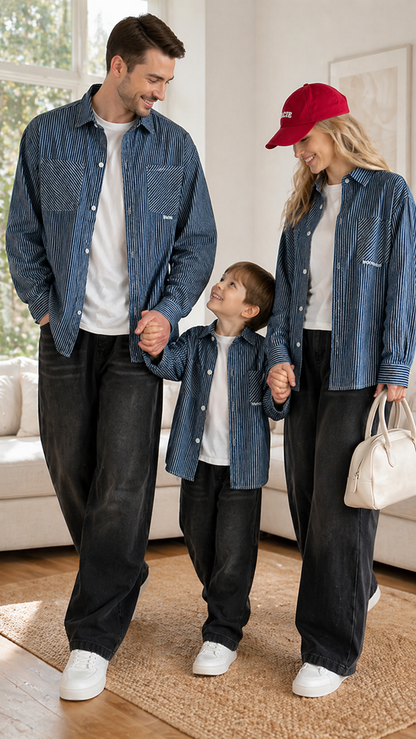 Blue Stripe Perheen yhteensopivia toppeja - Button-Up-paita