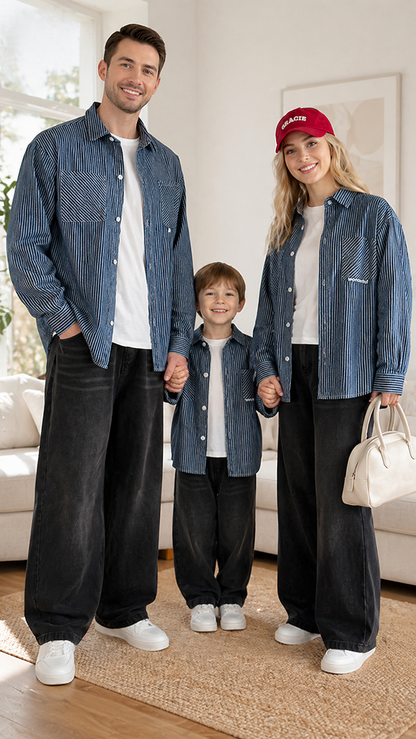 Blue Stripe Perheen yhteensopivia toppeja - Button-Up-paita